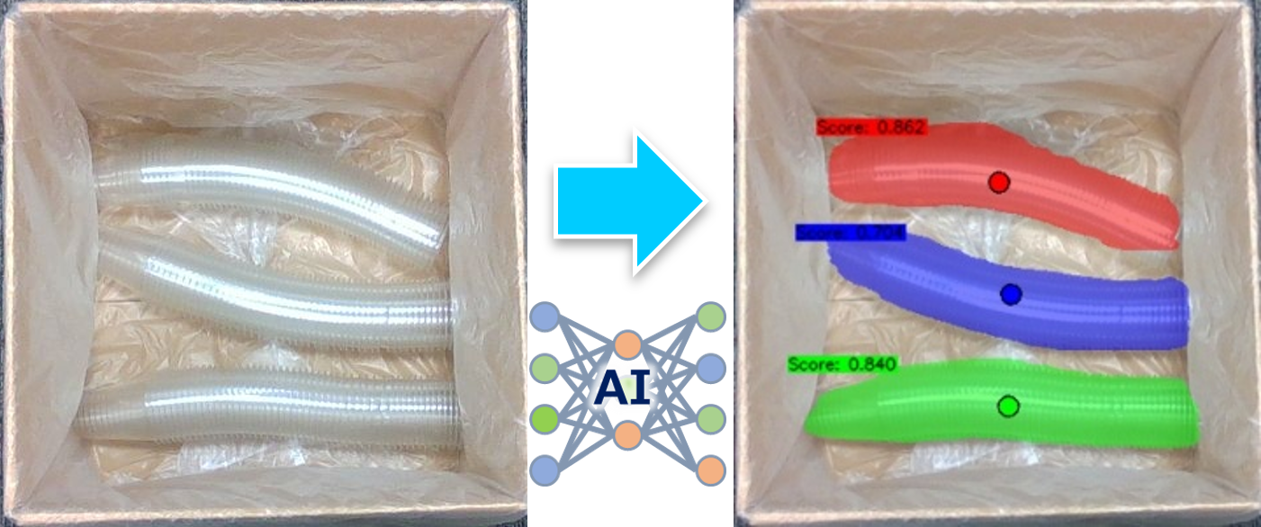 箱の中で曲がったカップの認識イメージ